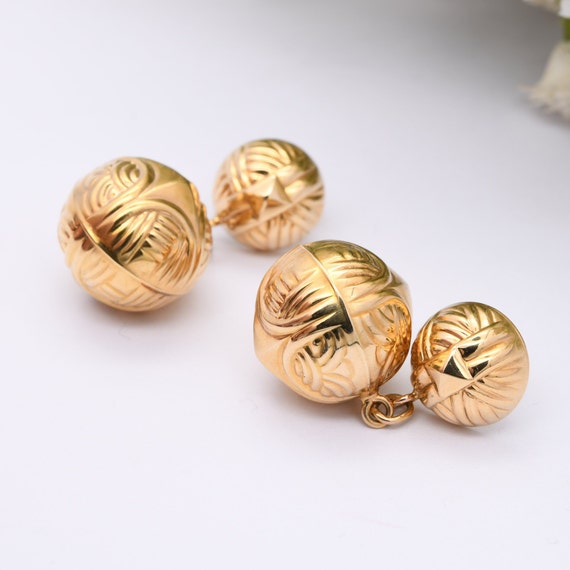 Vintage 9ct Gold Ball Drop Stud Earrings - Chunky… - image 2