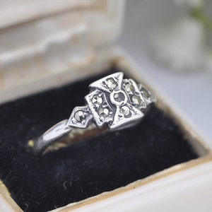 Vintage Sterling Silver Marcasite Ring DHP - Art Deco Style | UK Size P | US Size 7 3/4