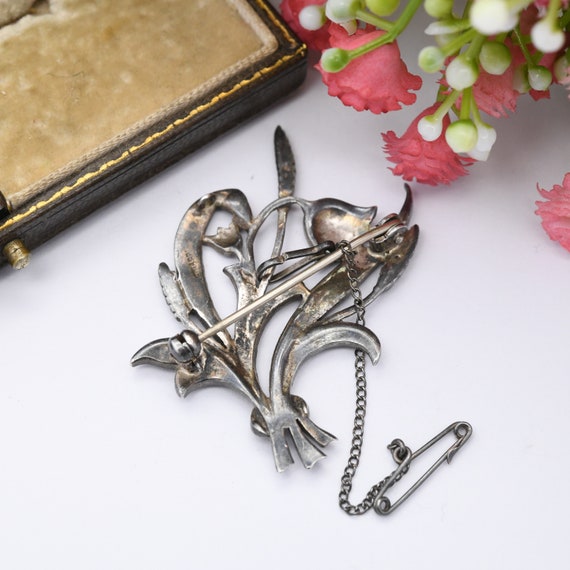 Broche Ancienne En Argent Sterling à Motif Fleur Et Feuillage Avec Marcassites - Occasion