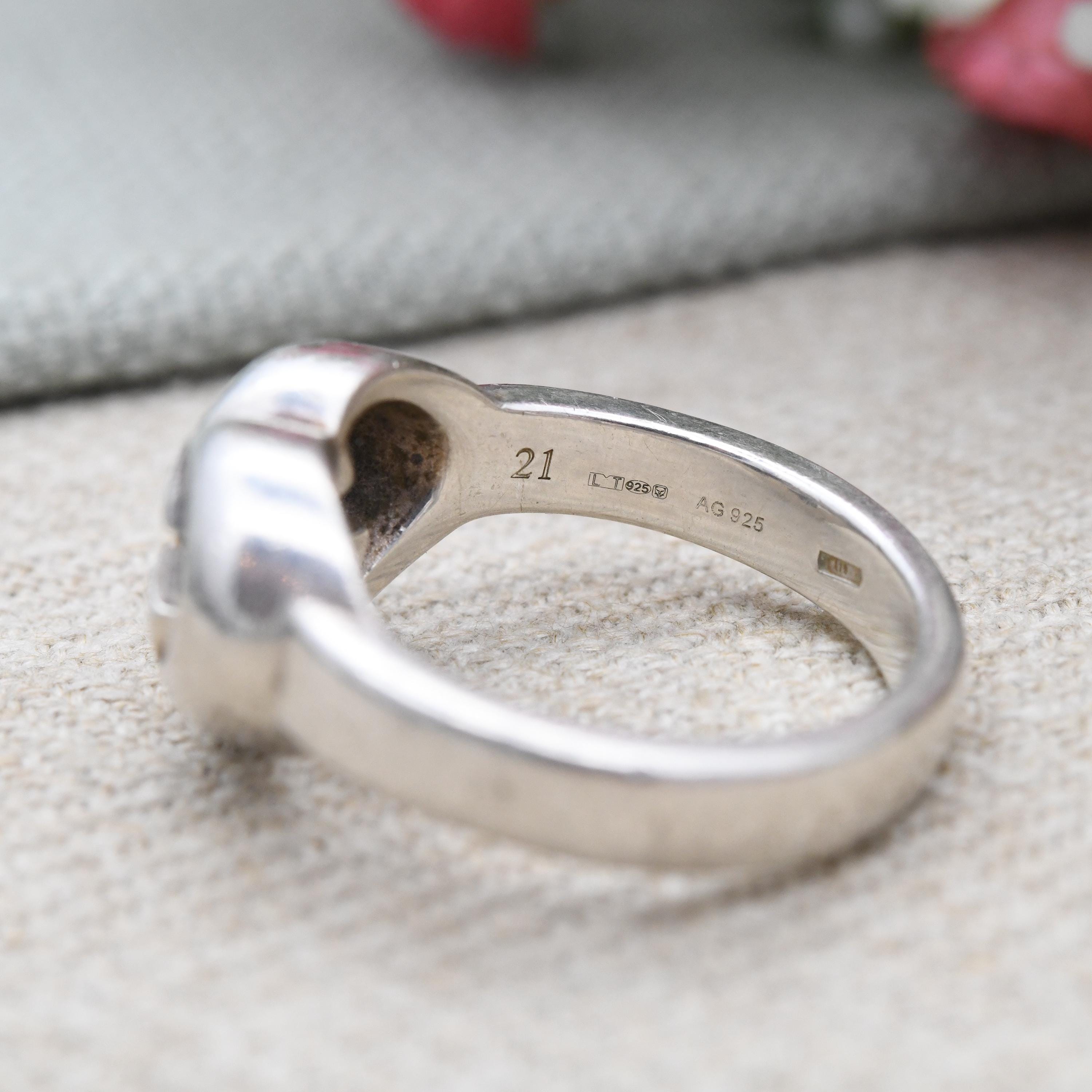 アクセサリー OLD GUCCI Heart Design Silver Ring 925 Gucci Love Heart Interlocking G Ring Sterling Silver - Signed