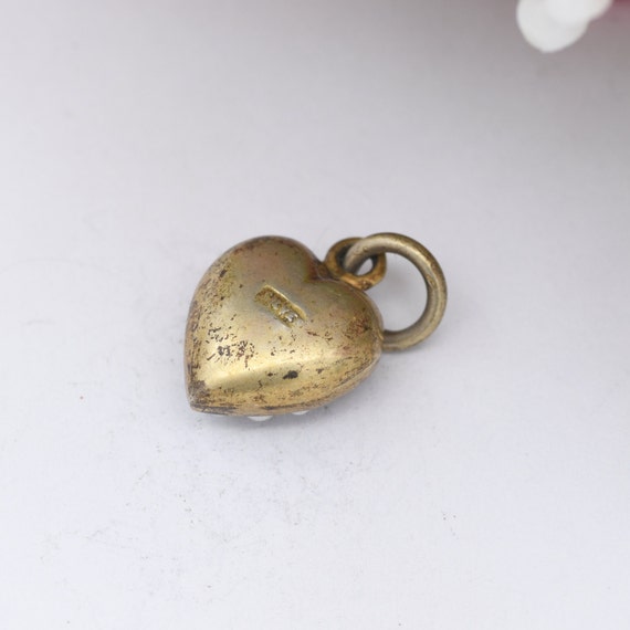 Antique Sterling Silver Heart Charm Pendant with … - image 3