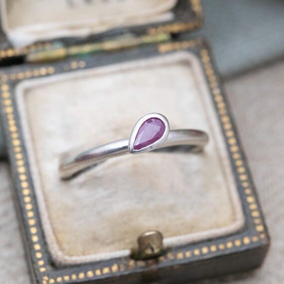 Sterling Silver Pear Cut Ruby Solitaire Stacking … - image 2