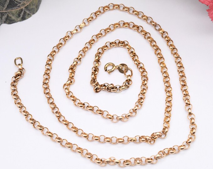 Vintage 9ct Gold Rolo Chain Necklace Made in Italy - Long 9K Solid Gold ...