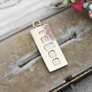 Vintage 9ct Gold Ingot Pendant 1979 L&N Birmingham Hallmark - Solid Gold Unisex Jewellery Charm for Necklace Stack Yellow Gold Gift for Him