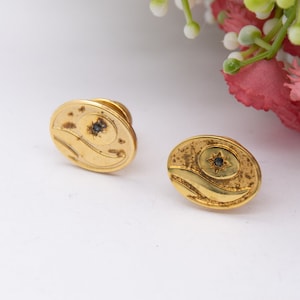 Vintage Sterling Silver Sapphire Pin Badges Gold Plated - Tie Pin | Lapel Pin | Matching Pair