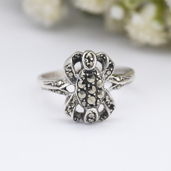 Vintage Sterling Silver Marcasite Ring - Spider Art Deco Style Shape | UK Size - Q | US Size - 8