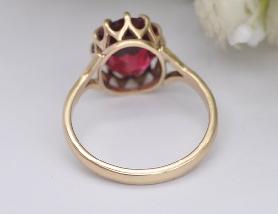 Vintage 9ct Gold Ruby Paste Cocktail Ring - Mid-C… - image 7
