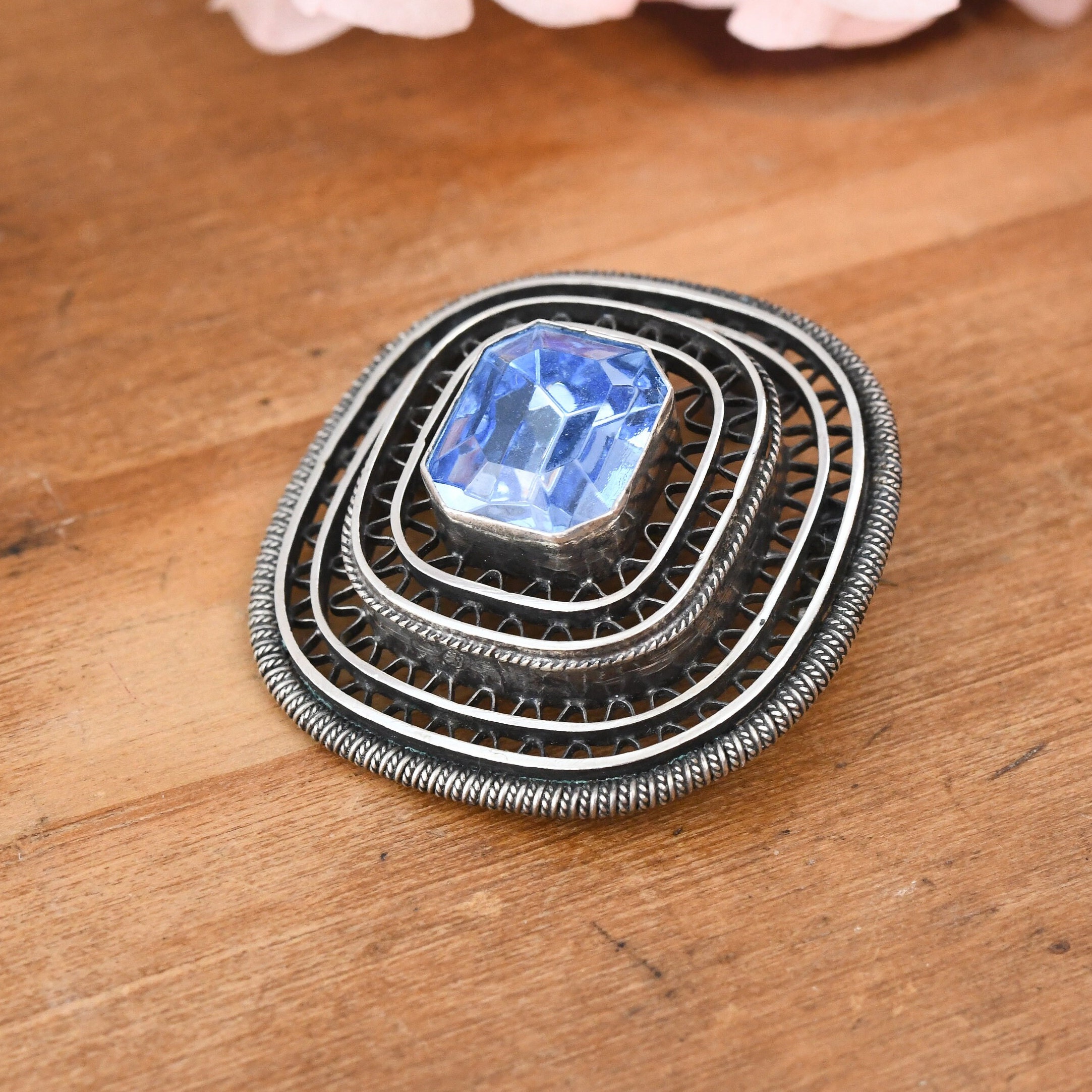 Broche Vintage Peinte à La Main - Artisanat D'Israël - Bijou Ancien Occasion