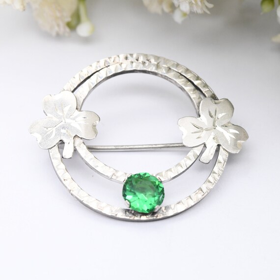 Broche En Argent Massif Avec Pierre Verte - Motifs Celtiques, Fabrication Française, Très Bon état