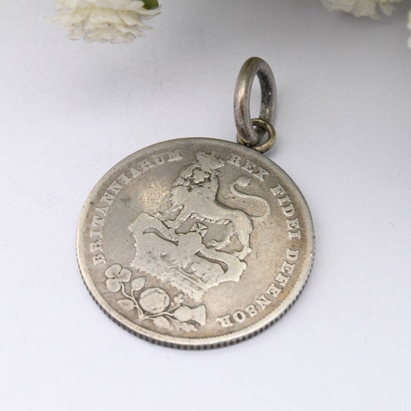 Antique 1826 Sterling Silver George IV Shilling Coin Pendant - Old British Silver Coin Jewellery | Georgian