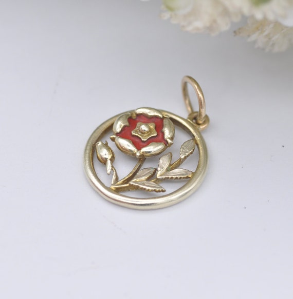 Vintage 9ct Gold Lancaster Rose Charm  Pendant 19… - image 4