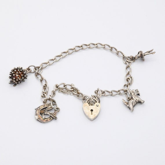 Vintage Sterling Silver Charm Bracelet with Heart… - image 1