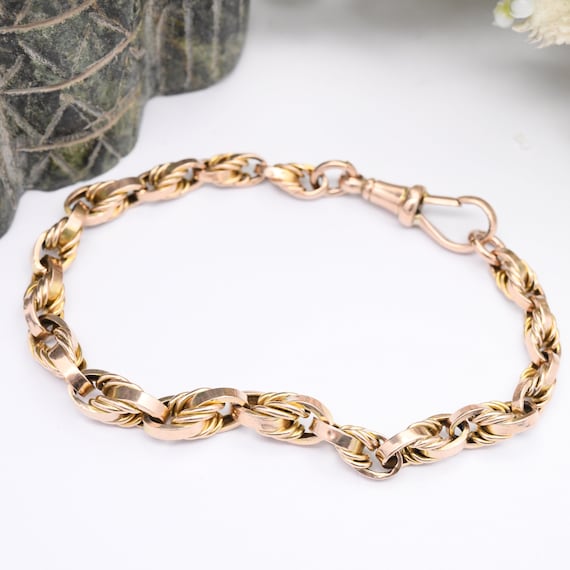 Antique 9ct Gold Fancy Link Chain Bracelet with D… - image 2