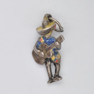 Vintage Sterling Silver Mariachi Charm / Pendant - Mexican Guitarist / Guitar / Instrument / Strings / Music / Charm Bracelet / Enamel