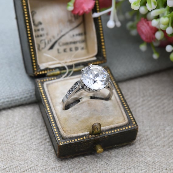 Vintage Silver Clear Paste Solitaire Ring - Large… - image 1