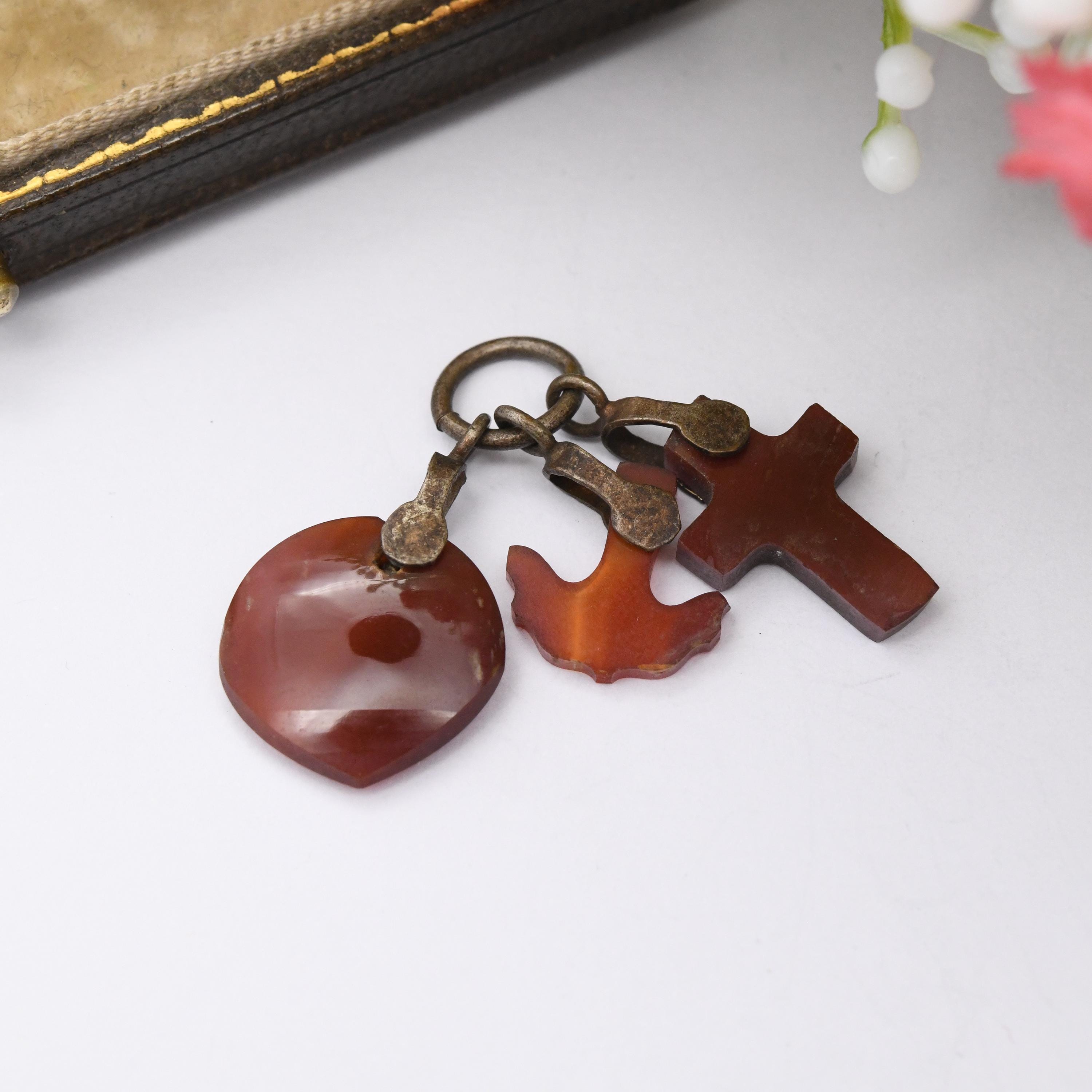 Antique Victorian Agate Faith Hope Charity Charm Pendant C.1880s