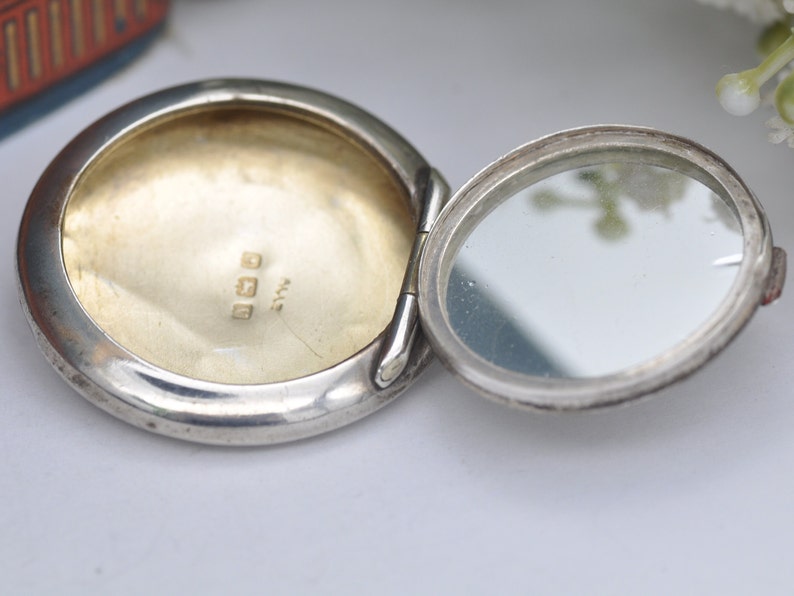 Antique Art Deco Sterling Silver Compact Mirror Locket Pendant by Adie & Lovekin 1920 image 7
