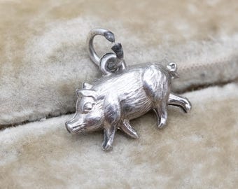 Petite Médaille Pendentif Ancienne Cochon Tour Bleu - Occasion - Objet Vintage Et Décoratif