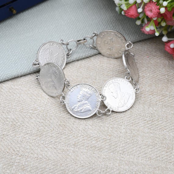 Vintage Hong Kong One Cent Coin Bracelet 1931 1934 - George V King