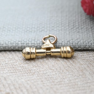 Vintage 9ct Gold T-Bar Pendant with Spring Movement - Chunky Solid Gold Jewellery Gift for Charm Bracelet Pendant Necklace MG