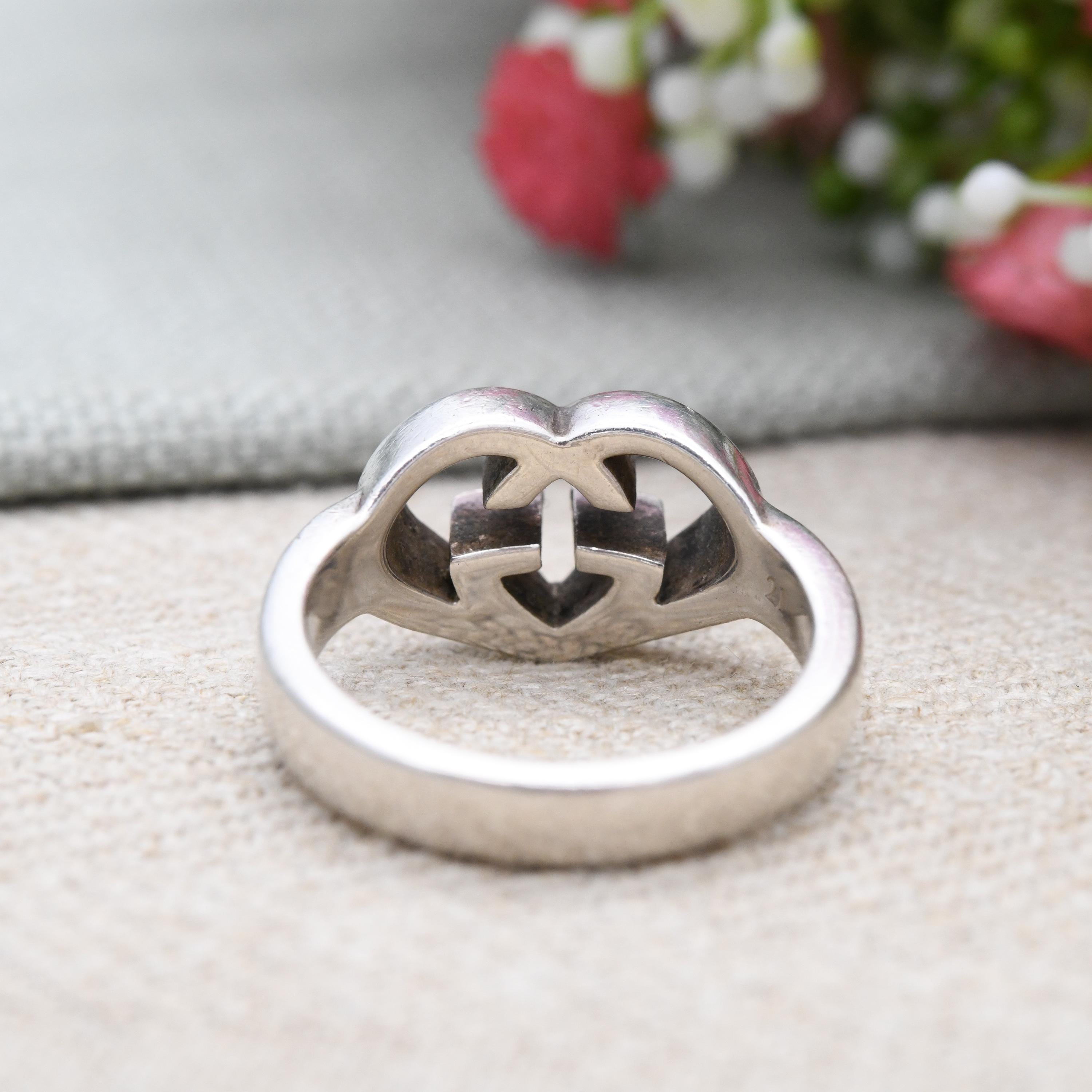 Gucci Love Heart Interlocking G Ring Sterling Silver - Signed