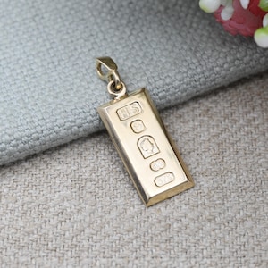 Vintage 1/10 oz 9ct Gold Ingot Pendant 2002 Queen Elizabeth Jubilee Hallmark HS - Solid Gold Unisex Jewellery Charm for Necklace Stack Small