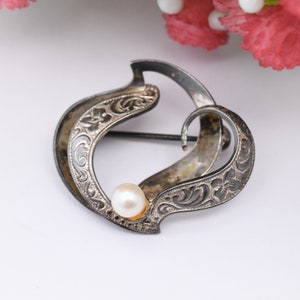 Vintage Mid Century Japan Silver Filigree Genuine Pearl