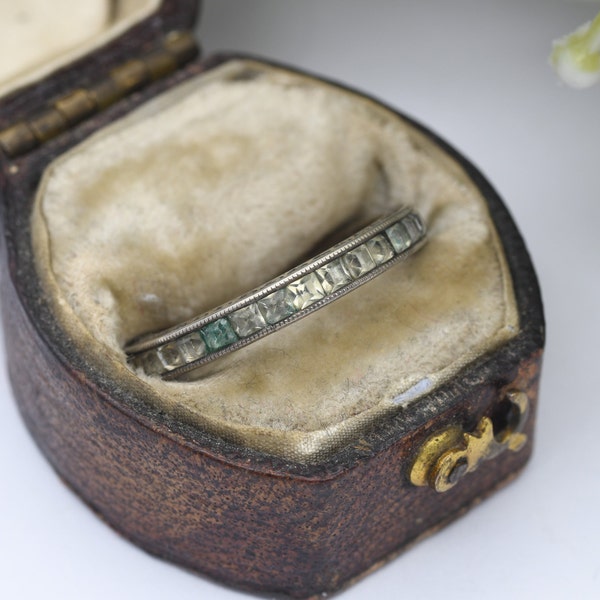 Vintage Art Deco Silver Eternity Ring with Channel Set Clear Paste Stones - UK Size - J 1/2 / US Size - 5