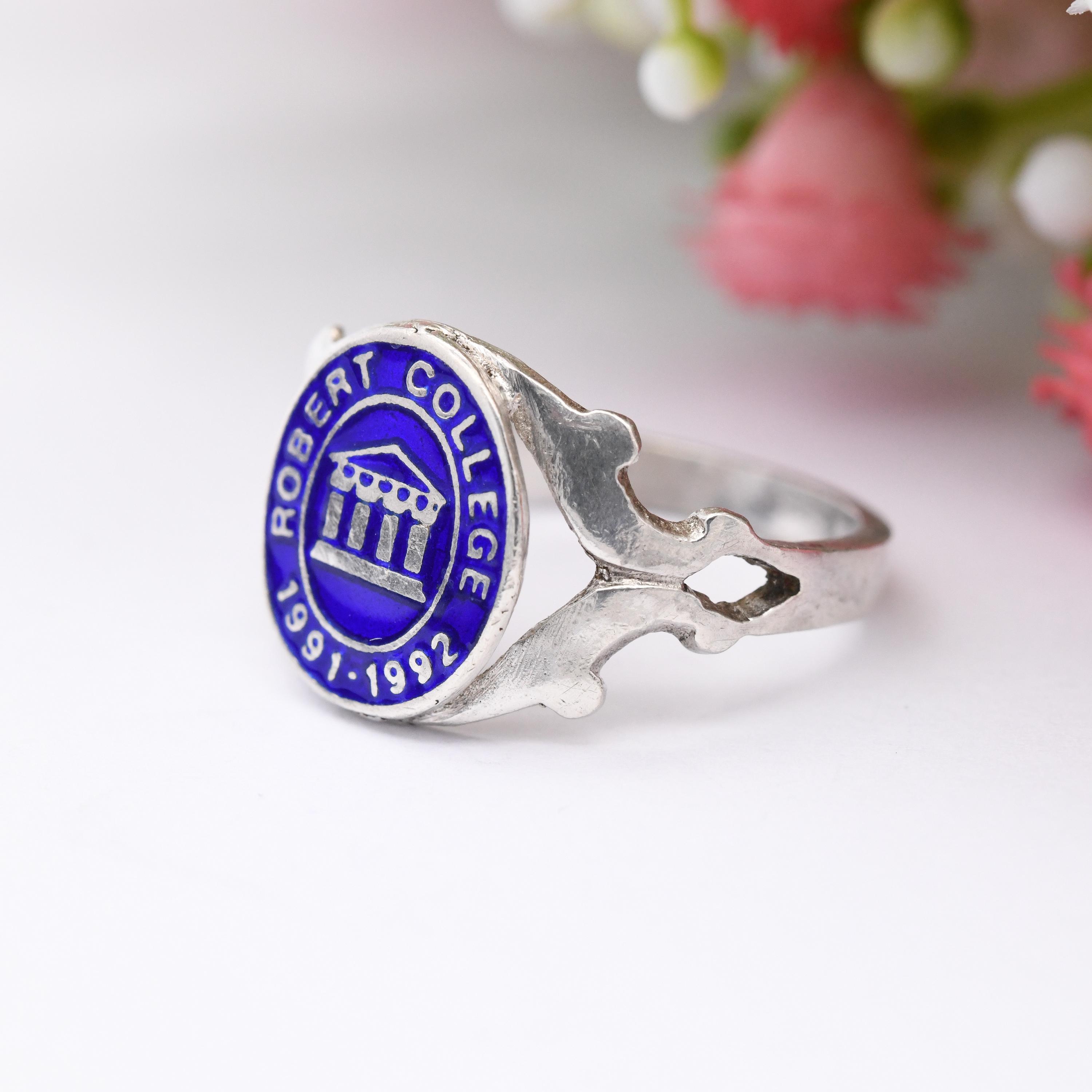 Vintage Robert College Sterling Silver Enamel Signet Ring Class of 