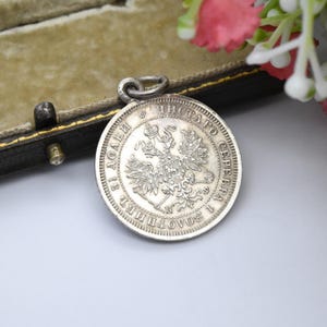 Russian Empire 25 Kopecks Coin Charm Pendant Antique 1878 Alexander II - Old Rouble Silver Coin Jewellery | Crowned Double Headed Eagle