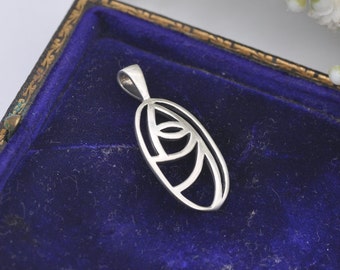 Vintage Sterling Silver Celtic Rose Flower Openwork Pendant - Charles Rennie Mackintosh Style