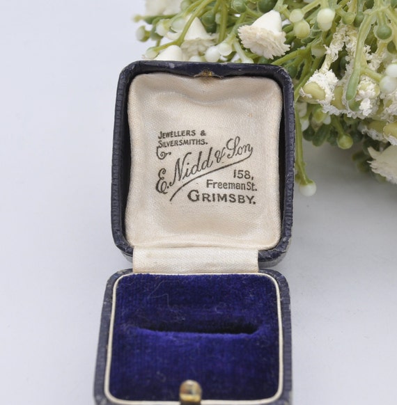 Vintage Blue Leather Ring Box - E Nidd & Son Grim… - image 3