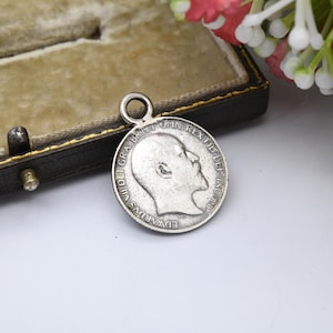 1902 Edward VII Six Pence Coin Pendant Charm Silver Antique - Edwardian Solid Sterling Silver Coin Jewellery