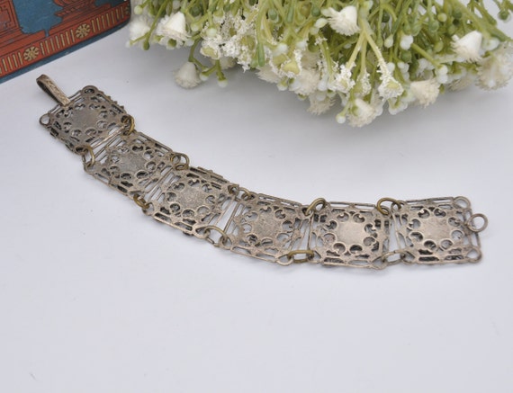 Vintage Art Deco Egyptian Revival Bracelet - Silv… - image 8