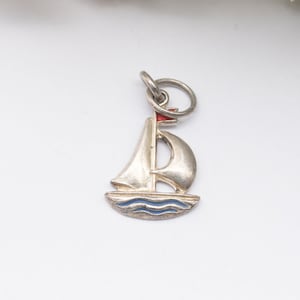 Vintage Sterling Silver TLM Sailing Ship Enamel Charm Pendant - Cute Collectable Boat Charm for Bracelet