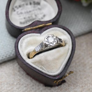 Vintage 18ct Gold Diamond Solitaire Ring 1970 White Illusion Setting - Two Tone Cathedral Set Engagement Ring | UK Size - K US Size - 5 1/4