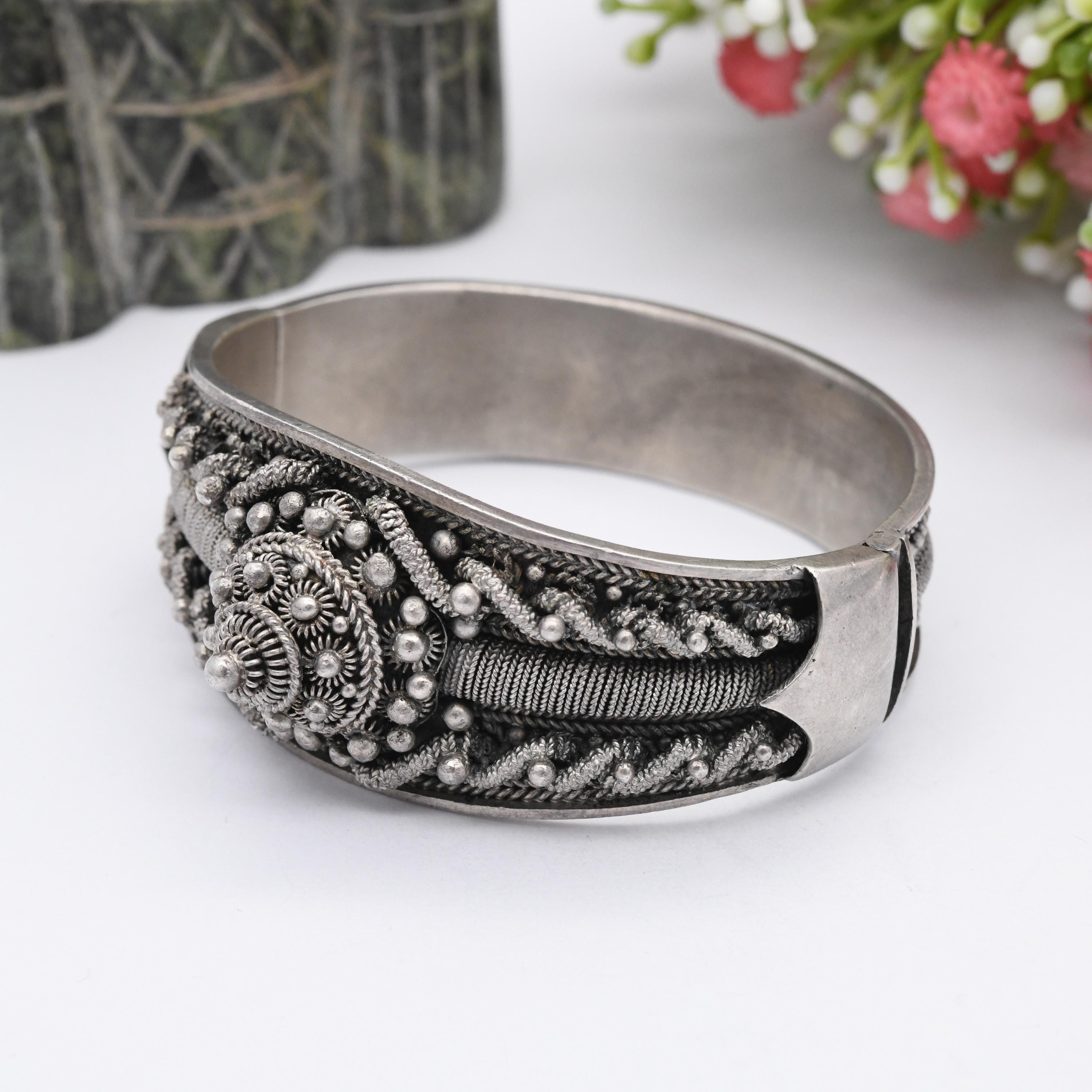 Vintage Portuguese Silver Cannetille Bangle Etruscan Revival Style