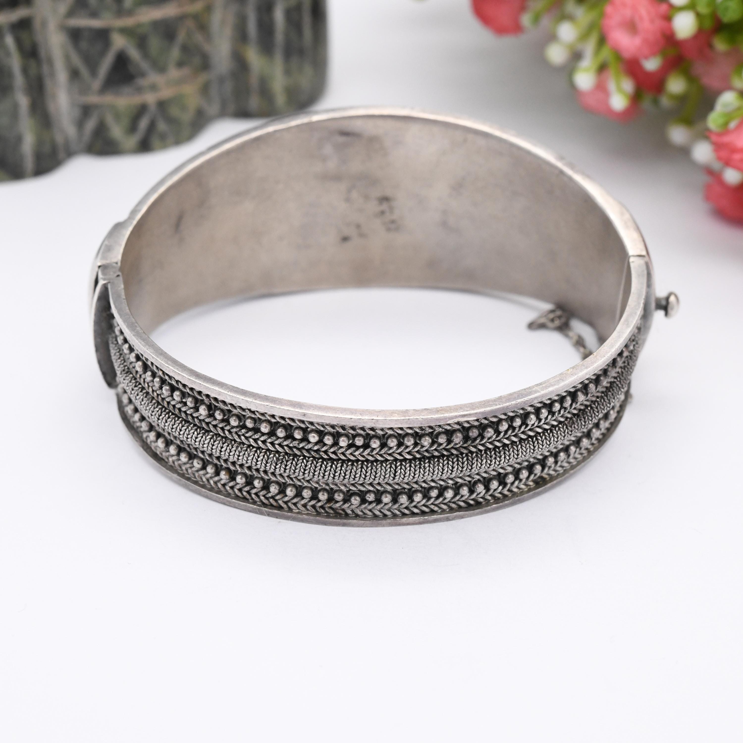 Vintage Portuguese Silver Cannetille Bangle Etruscan Revival Style