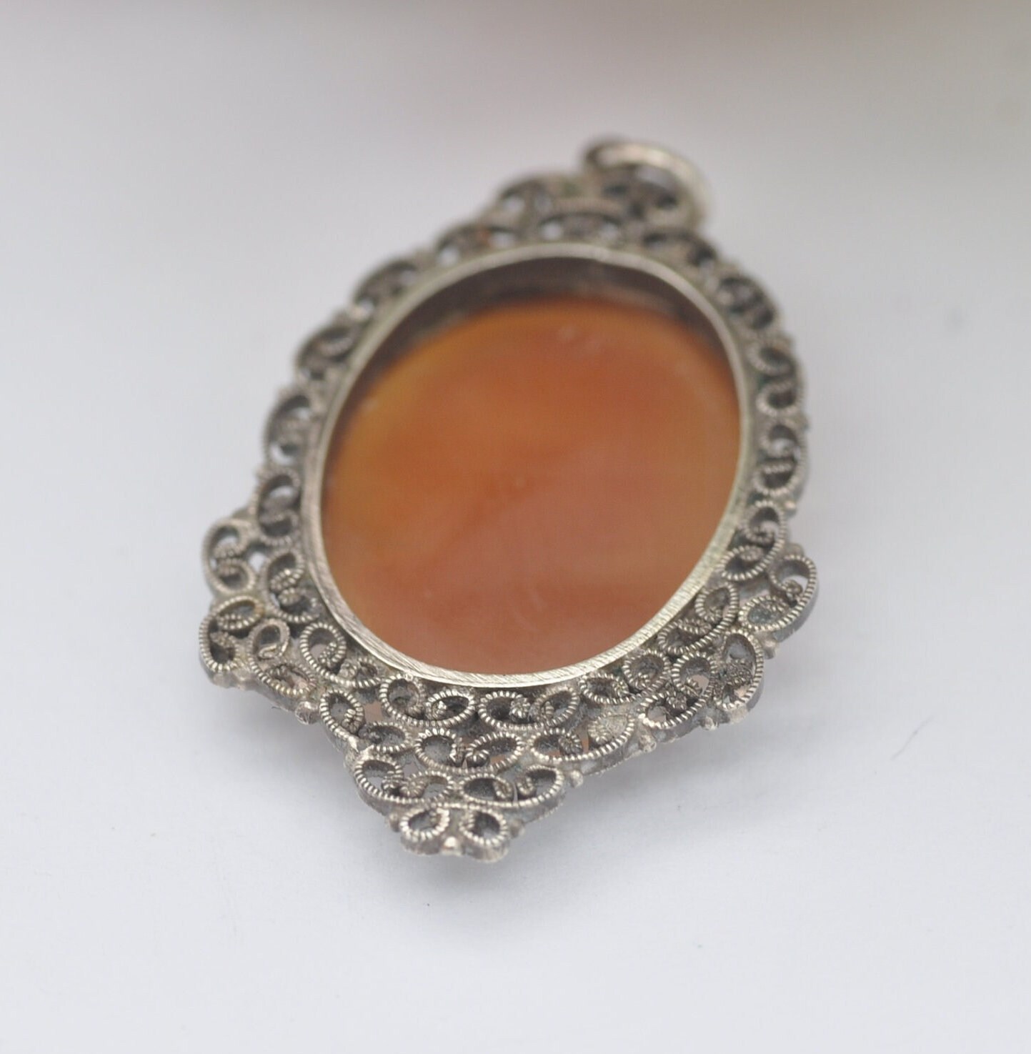 Pendentif Camé Sur Monture Fil D'argent Filigrané émaillé – Ancien, Argent 925