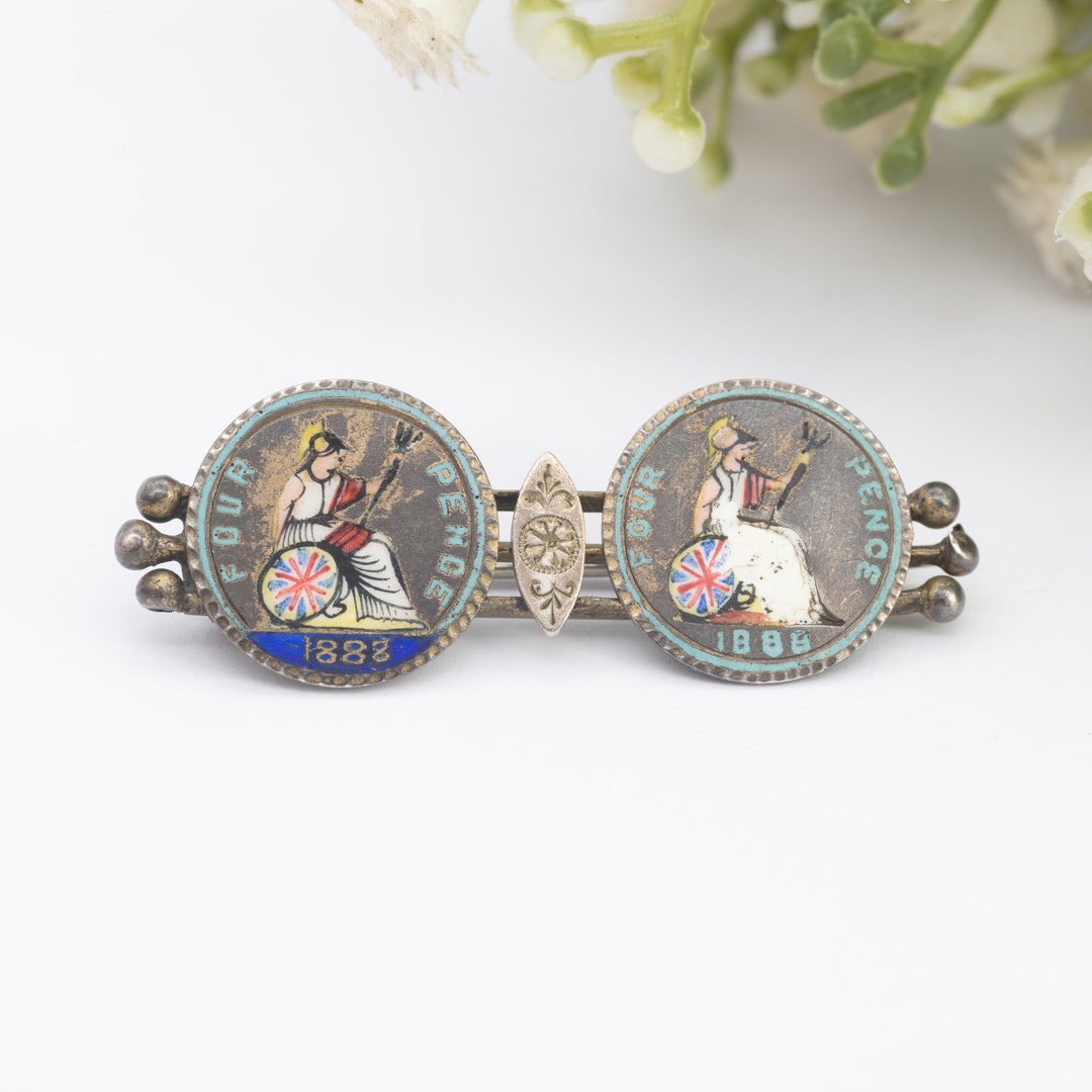 Broche Ancienne Marianne En Pièce De Monnaie - Montage Sur Bakélite, 3.8x3.8cm, Occasion Avec Usure