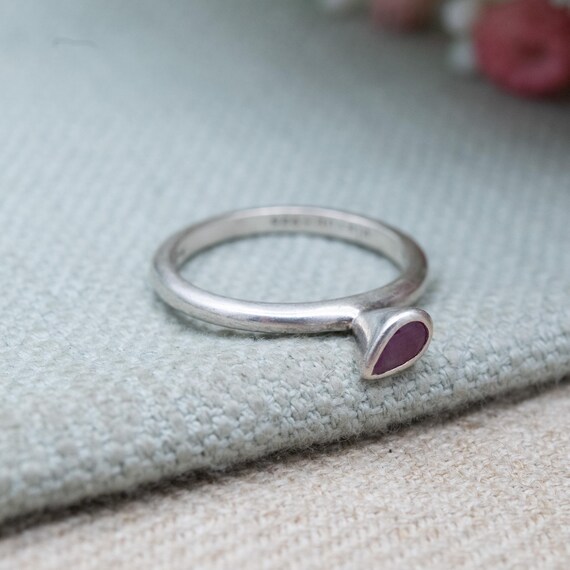 Sterling Silver Pear Cut Ruby Solitaire Stacking … - image 3