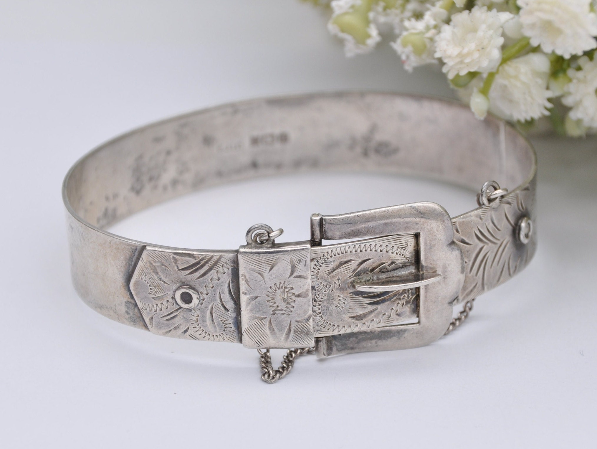 Vintage Sterling Silver Buckle Bracelet Mexico Signed - Ruby Lane