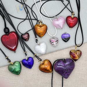 Pendentif Ancien En Verre De Murano Signé – Ambre Et Confettie, Cordon 50 Cm