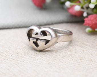 Gucci Love Heart Interlocking G Ring Sterling Silver Signed