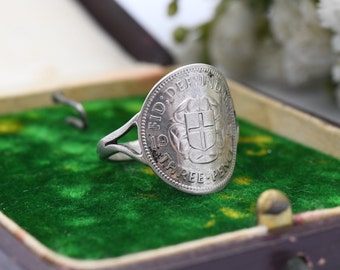 Vintage Silber George VI 1941 Siegelring - Englische Königsfamilie Münzschmuck | Pinkie Ring | UK-Größe - K | US-Größe - 5 1/4