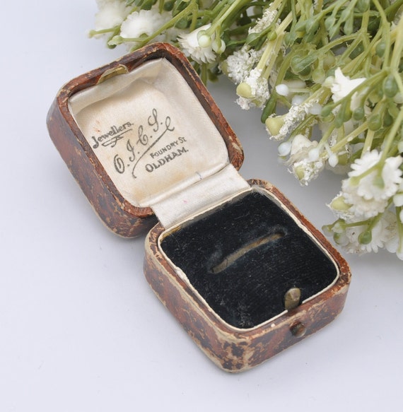 Antique Leather Ring Box Foundry Street Oldham Jewellers Silk and