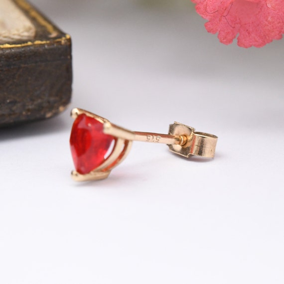 Vintage 9ct Gold Heart Single Stud Earring with R… - image 5