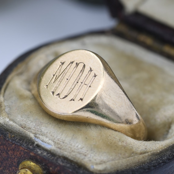 Vintage 9ct Gold Signet Ring - Mid-Century Initia… - image 2