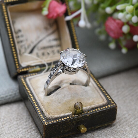 Vintage Silver Clear Paste Solitaire Ring - Large… - image 3
