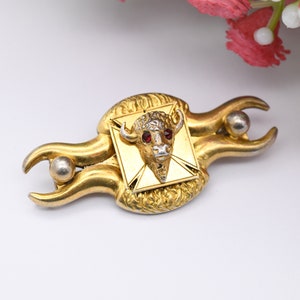Broszka Buffalo ze srebra próby 925, pozłacana, zabytkowa, 1965–1966 — Ryhope Lodge Masonic Collectable Jewellery | Wolni masoni | Zakon Bawołów